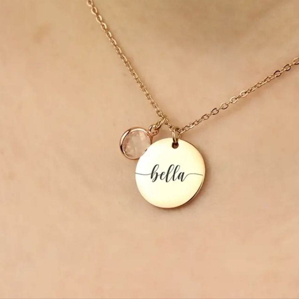 PERSONALIZED NAME & BIRTHSTONE ROSE GOLD SILVER STAINLESS STEEL limited quantity - Picture 9 of 10